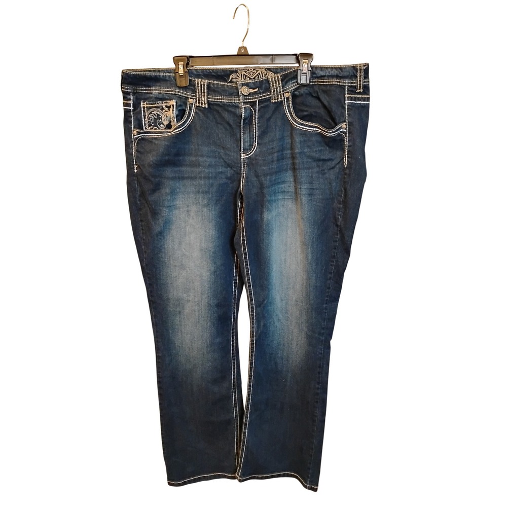 Maurices Premium Dark Wash Embroidered Bootcut Jeans Size 20 Reg Contrast Stitch